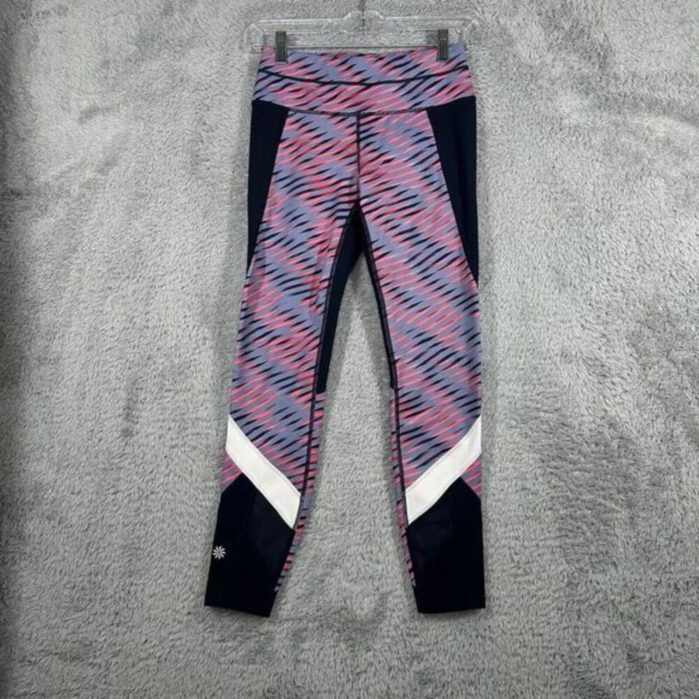 Athleta Pink and Blue Diagonal‎ Striped Full Length Leggings XS